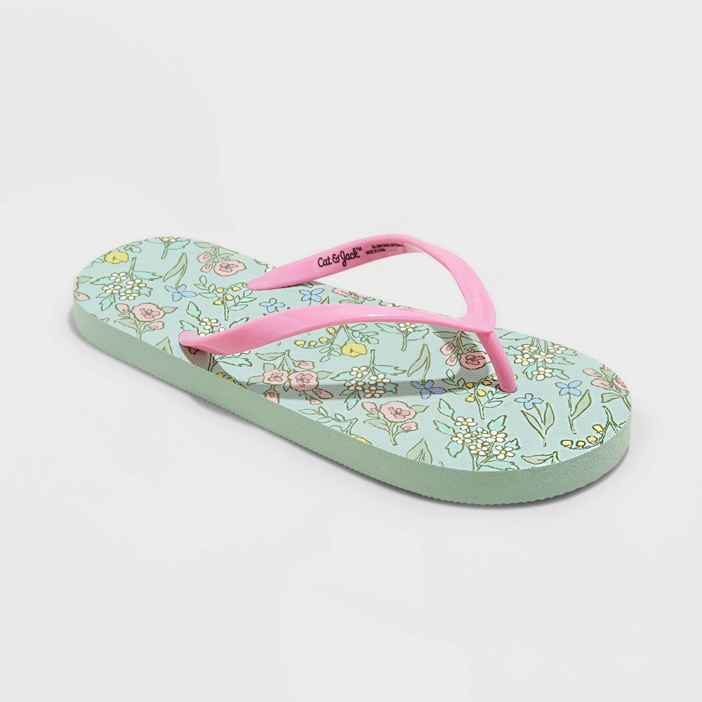 Kids' Sam Floral Print Slip-On Flip Flop Sandals - Cat & Jack™ Mint Green L