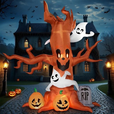 Joyfy 8 FT Halloween Inflatable Outdoor Decorations, Scary Tree with Ghost Pumpkin and Tombstone Inflatables with LEDs for Yard Garden Lawn Decoration