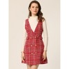 Allegra K Women's Elegant Vintage Button Front V Neck Plaid Tweed Overalls Pinafore Dress - 2 of 4
