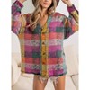 Women's Single Breasted Colorful Plaid Shirt Jacket Casual Long Sleeve Button Down Overshirt Lightweight Top - 3 of 4