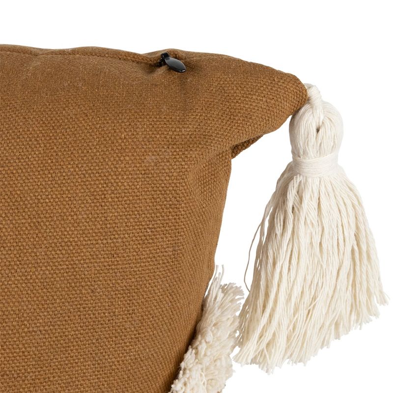 Northlight 16" Camel Brown Boho Square Cotton Throw Pillow with Tassels, 5 of 7