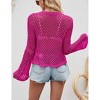 Womens Casual Summer Tie Front V Neck Flared Sleeve Openwork Cardigan - 3 of 3