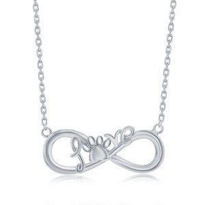 Bella Silver Sterling Silver Infinity 'Love' Paw Print Neckace - Silver - 16+2 Inch - 1 of 2