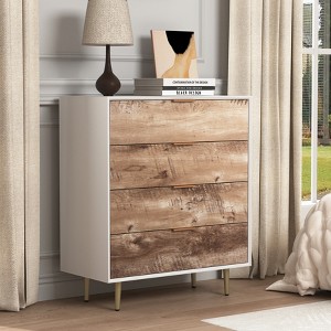 DOMETOUR Wooden Tall 4 Drawer Dresser,Chest of Drawers with 4 Metal Legs, Anti-Tipping Device for Bedroom,Living Room - 1 of 4