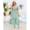 Coolmee Women's Short Sleeve Maxi Dress V Neck High Waist Lace Dress Casual Flowy A Line Beach Dress - 3 of 4