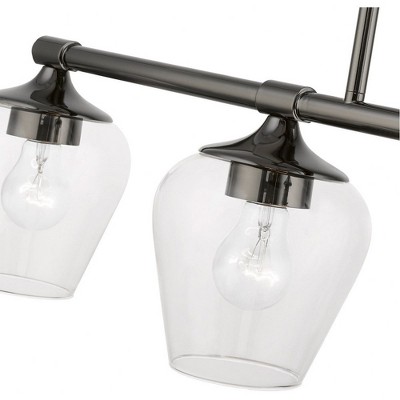 Sleek Black Chrome Linear Chandelier with Clear Glass Shades
