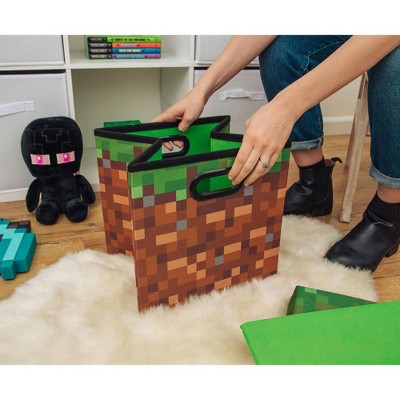 Collapsible Pixel-Perfect Green Cube Storage Bin for Kids - 13"
