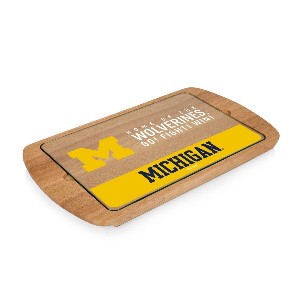 Photos - Serving Pieces NCAA Michigan Wolverines Parawood Billboard Glass Top Serving Tray