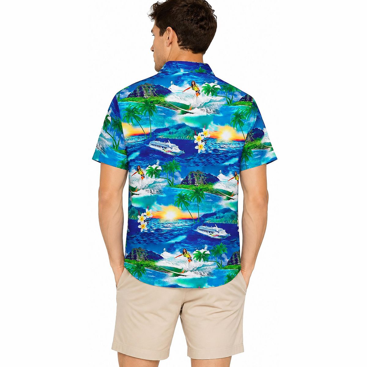 LA LEELA Mens Hawaiian Shirts Short Sleeve Button Down Shirt Men's Holiday Shirts Summer Casual Holiday Tropical Shirts for Men Funny XXL Blue, Tree - thumbnail 2