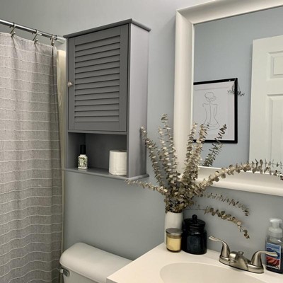 Costway Bathroom Wall Mount Storage Cabinet Single Door W/height Adjustable Shelf Grey : Target