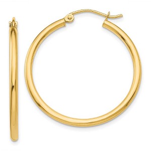Black Bow Jewelry 2mm x 30mm 14k Yellow Gold Classic Round Hoop Earrings - 1 of 4