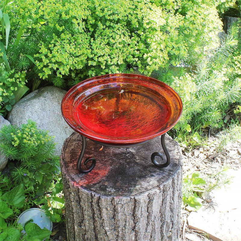 7&#34; Reflective Crackle Glass Birdbath Bowl with Short Stand Red - Achla Designs: Handblown, Weather-Resistant, Freestanding, Tomato Red Centerpiece, 4 of 5
