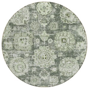 Artichoke Green And Olive Green Floral Washable Indoor Outdoor Area Rug - 1 of 4