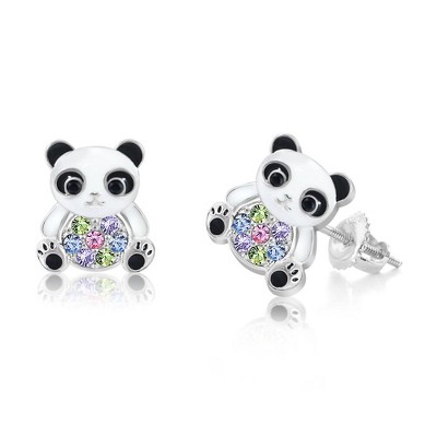 Chanteur Hypoallergenic Kids Jewelry Accessories Panda Enamel Multi-color CZ White Gold Palladium Plating Stud Earrings Surgical Titanium Posts