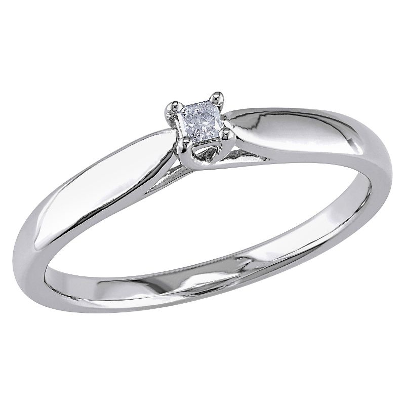 0.05 CT. T.W. Princess Cut Diamond Solitaire Ring in Sterling Silver (GH) (I3), 1 of 7