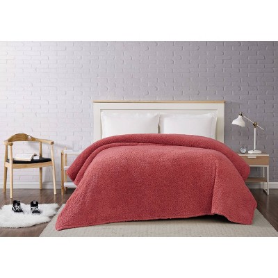 King Dusty Rose Faux Fur Sherpa Bed Blanket