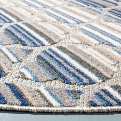 Blue/Grey Geometric 6'7" Round Stain-Resistant Synthetic Rug