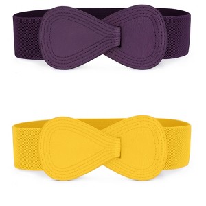 INSPIRE CHIC Women's Elastic Interlock 8-shaped Faux Leather Stretchy Dress Belts 2 Pcs - 1 of 4
