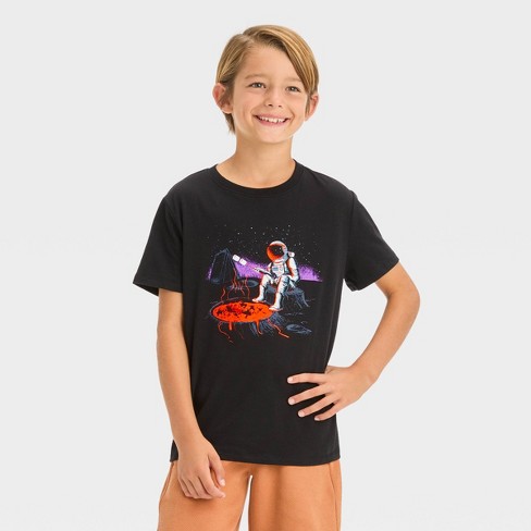 Boys Short Sleeve Camping Astronaut Graphic T shirt Cat Jack