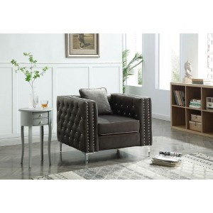 Upholstered Contemporary Accent Chair with Track Arms, Sturdy Construction and Quick Assembly - 1 of 4