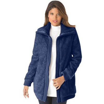 Roaman's Women's Plus Size Mid Weight Teddy Bomber Coat