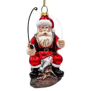 Relaxing Santa Claus Fishing Ornament, Hand Blown Glass Fisherman Gift Decor| OrnamentallyYou - 1 of 4