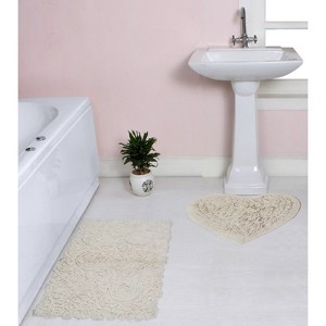 Bell Flower Collection Tufted Bath Rugs, Extra Soft and Absorbent, Non-Slip Bath Mats, Machine Washable Bathroom Mats, 2 Piece Set with Heart, Ivory - 1 of 4