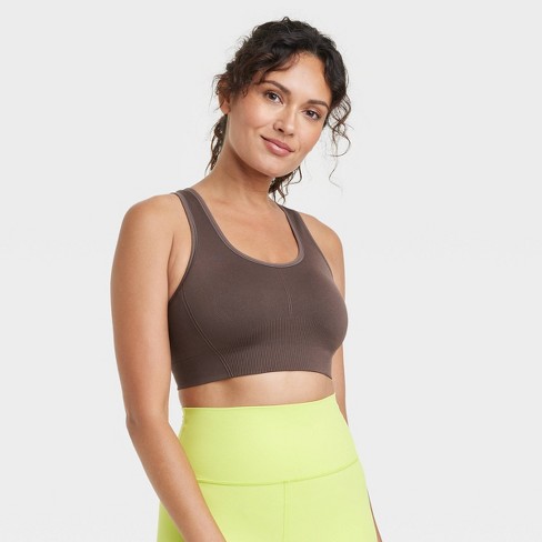 Women's Flex Light Support Rib V-Neck Crop Sports Bra - All In Motion™  Taupe L