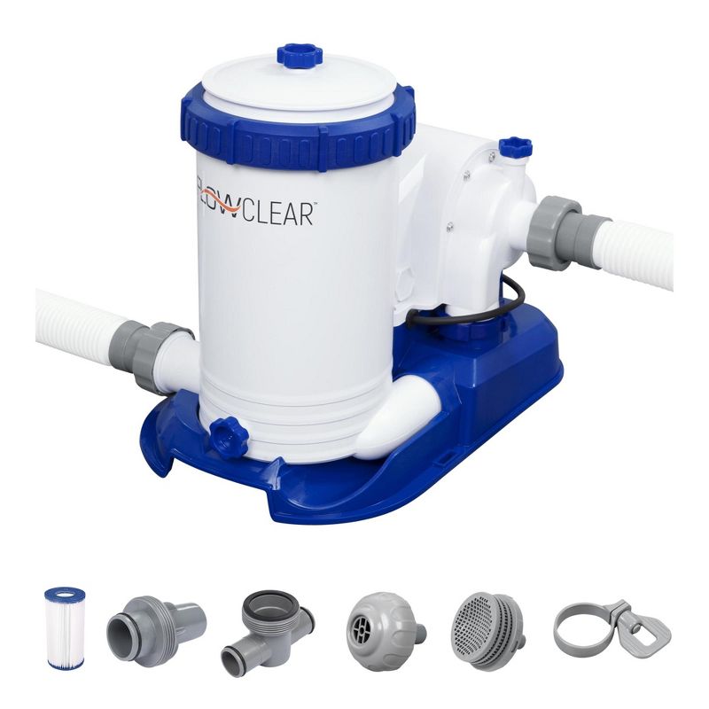 Bestway 58392E Flowclear 2500 GPH Water Filter Pump for Above-Ground Swimming Pools with Customizable Timer and Set of Adapters, 1 of 8