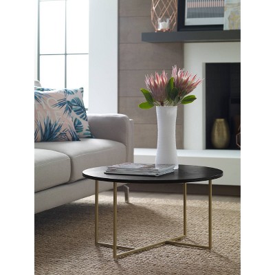Adore Decor Ines Round Coffee Table French Black: Modern Glossy Finish, Criss Cross Base, Wood Construction