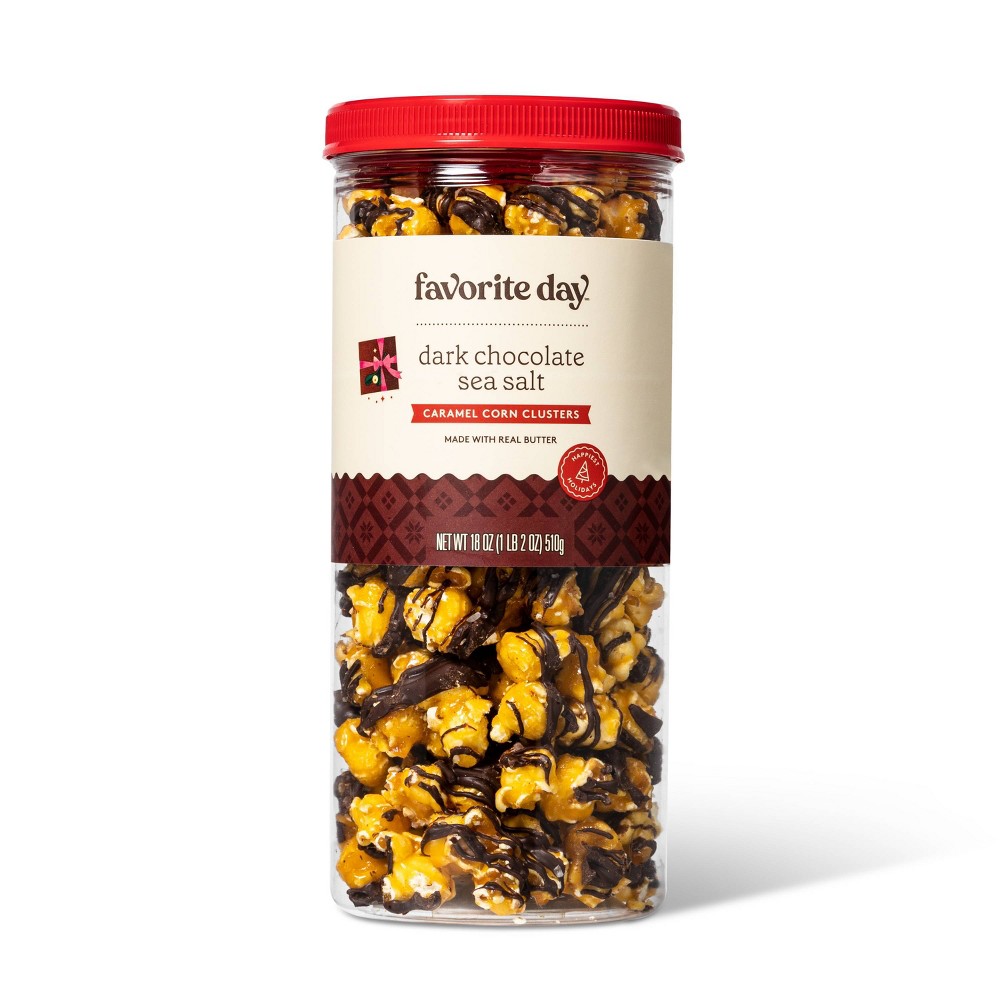 Caramel Corn Dark Chocolate Sea Salt Popcorn - 18oz - Favorite Day (best by date august 18, 2023)