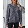 Women Cable Knit Vintage Chunky Sweater Loose Casual Knitted Sweater Unisex Woven Crewneck Knitted Top - 2 of 4
