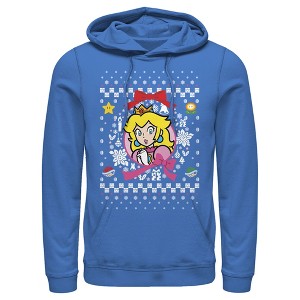 Men's Nintendo Ugly Christmas Peach Wreath Pull Over Hoodie - 1 of 3