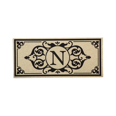 Evergreen Flag Cambridge Chic Letter N Monogram Burlap Sassafras Switch Mat - 22" Long x 10" High