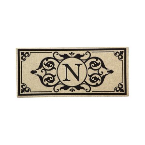 Evergreen Flag Cambridge Chic Letter N Monogram Burlap Sassafras Switch Mat - 22" Long x 10" High - 1 of 4