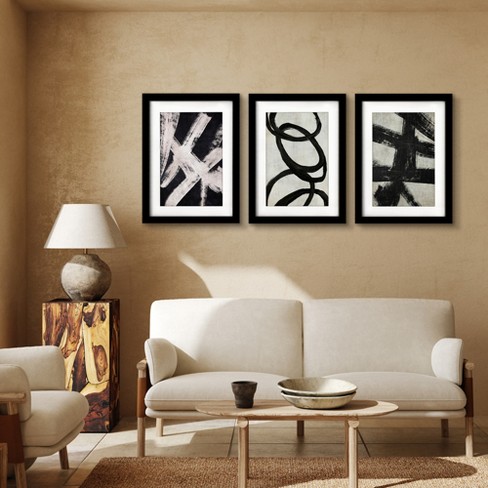 Black and White Loops by Chaos & Wonder Design - 3 Piece Gallery Framed  Print Art Set