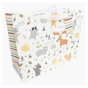 Bows And Sparkles Large Animals Baby Shower Gift Bag with Tag White - 1 of 3