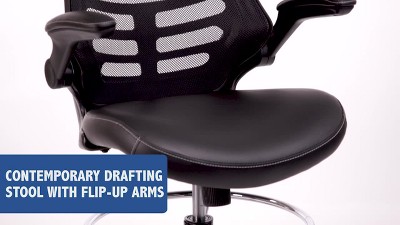 Adjustable Red Mesh Drafting Chair with Lumbar Support and Flip-Up Arms