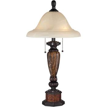 Kathy Ireland Sonnett Traditional Table Lamp 28" Tall Warm Bronze Faux Marble Alabaster Glass Shade for Bedroom Living Room Bedside Nightstand Office