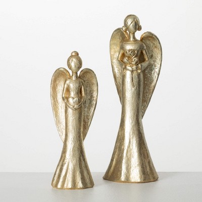 10.25"H & 13"H Sullivans Christmas Sleek Gold Angel Figurines Set of 2  Gold