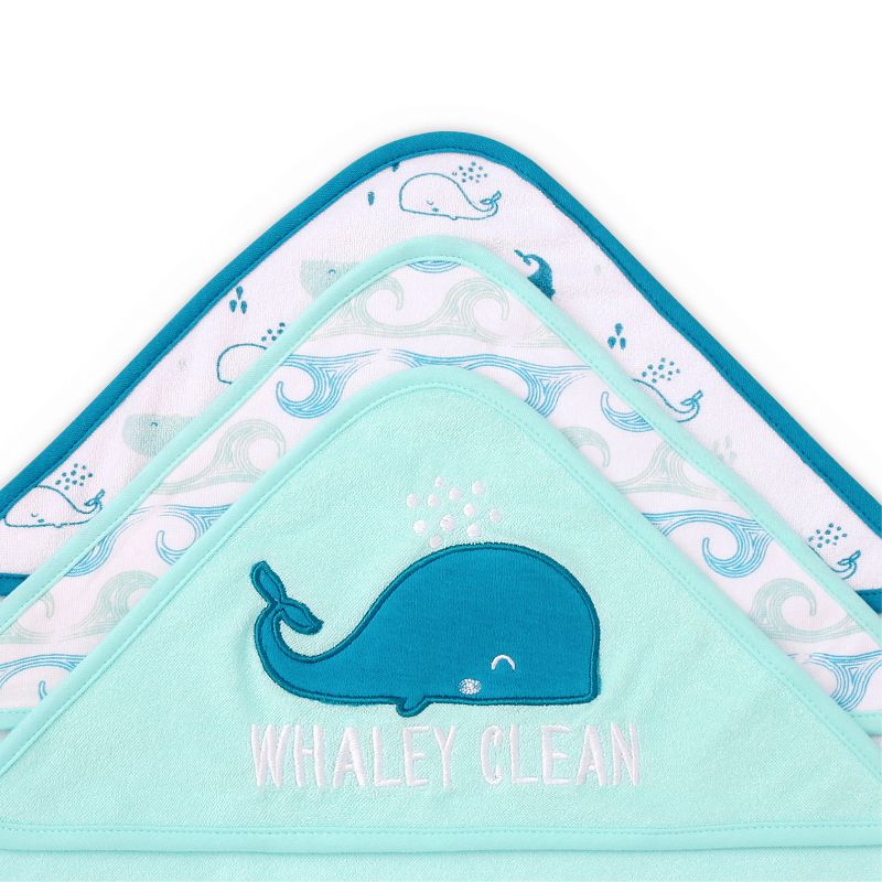 The Peanutshell Nautical Whale Tail 23-Piece Baby Bath Towel Set in Aqua/Teal/White, 5 of 8