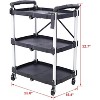 3 Tier Folding Utility Cart On Wheels, Heavy Duty Rolling Plastic Service Cart with Lockable Castors & Dual Handles, 150 Lb Capacity, for Home Garage - 2 of 4