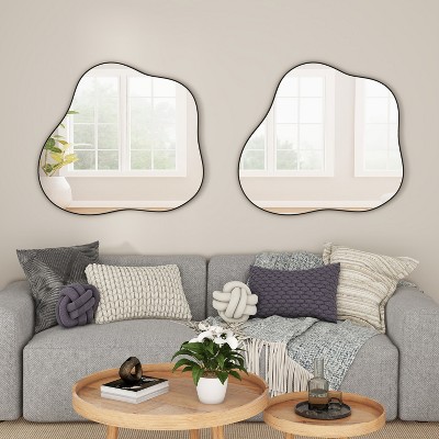 Wooakway 31.5"H 2-Piece Metal Accent Mirrors Novelty Wall Mirrors Asymmetrical Bathroom/Vanity Mirrors