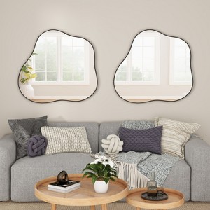 Wooakway 31.5"H 2-Piece Metal Accent Mirrors Novelty Wall Mirrors Asymmetrical Bathroom/Vanity Mirrors - 1 of 4