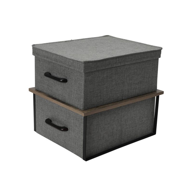 Household Essentials Stacking Storage Boxes with Laminate Top Ashwood, 1 of 13