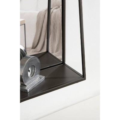 Charcoal Rectangular Metal Wall Mirror with Functional Shelf