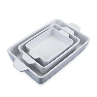 Ceramic Baking Dish Set of 3 – Rectangular Casserole Dishes w/ Handles for Lasagna, Roasting & More – Oven & Microwave Safe – Classic White Porcelain