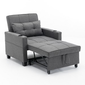 Futon Convertible Pull-Out Armchair Bed with 3-in-1 Function, USB Ports, Adjustable Backrest and Built-in Cup Holders - 1 of 4