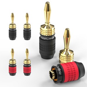 FosPower Deadbolt Banana Plugs, Screwless Type 24k Gold Plated Banana Speaker Plug Connectors - 1 of 4