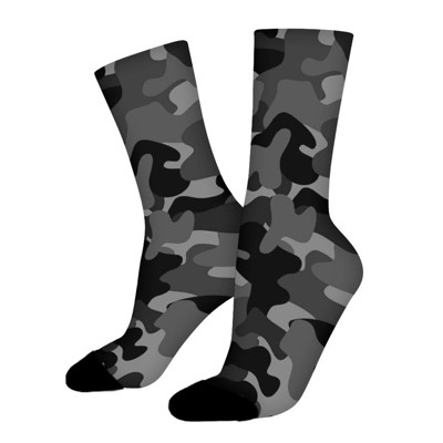 Black Camo Women Printed Crew Socks Funny Funky Socks Soft Polyester Novelty Gifts for Artists Men